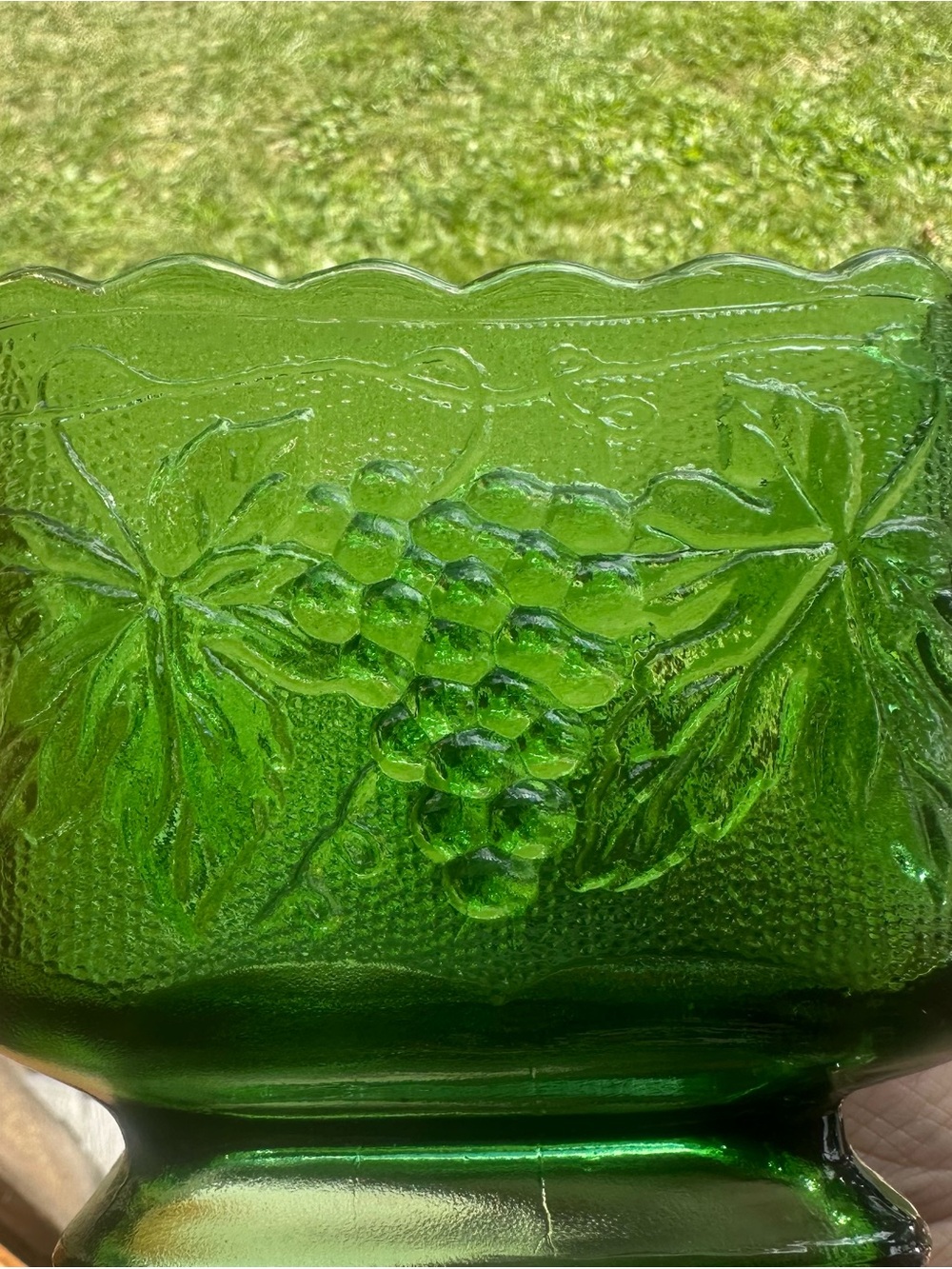 Green Embossed Grape Glass Planter